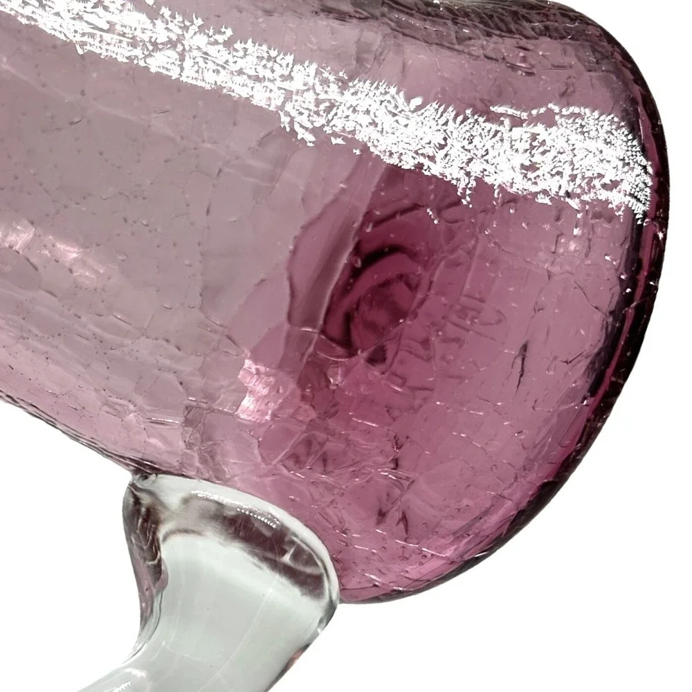 Vtg 90s Pink Crackle Glass Pitcher Vase 5.5
